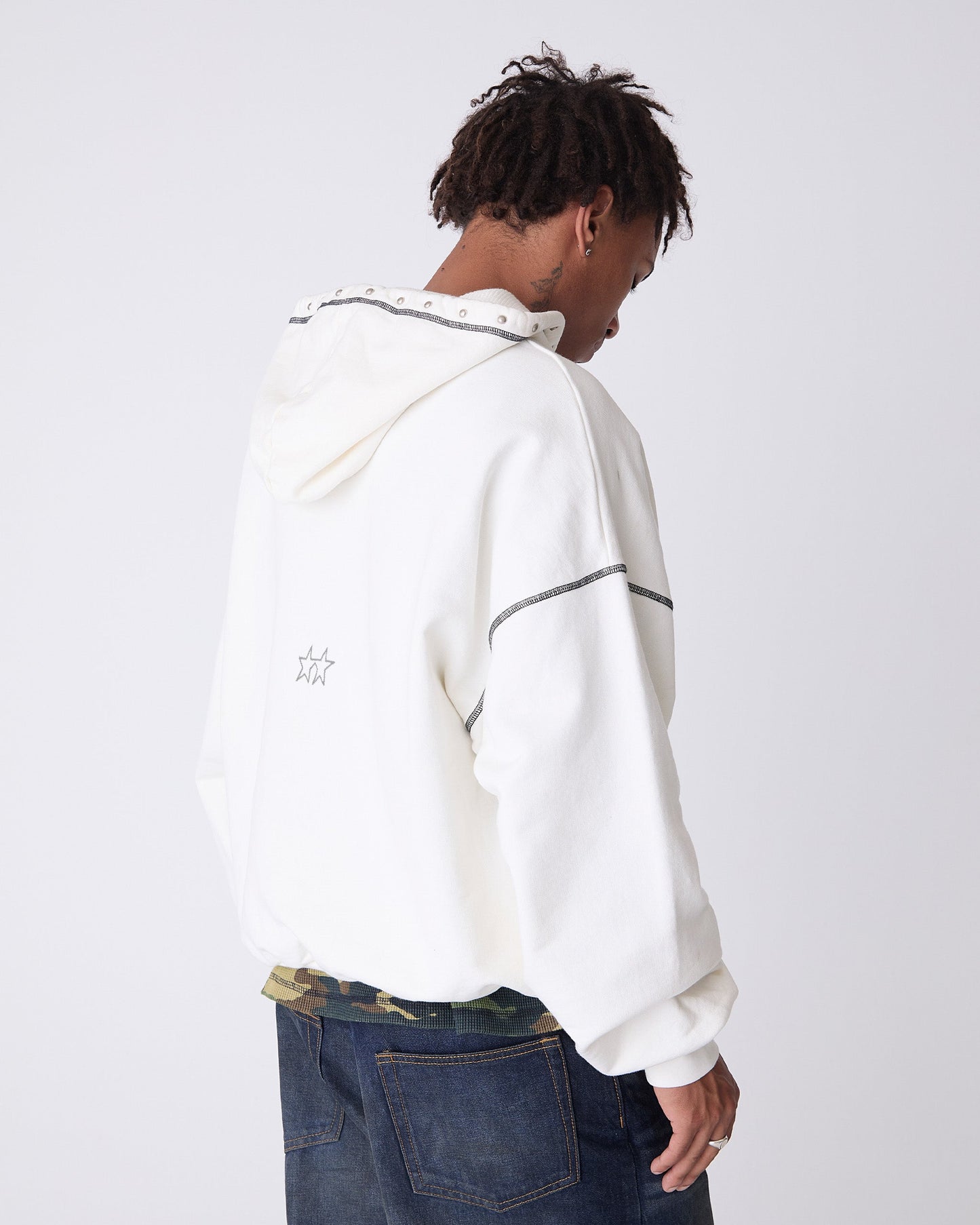 White Contrast Varsity Stud Hoodie