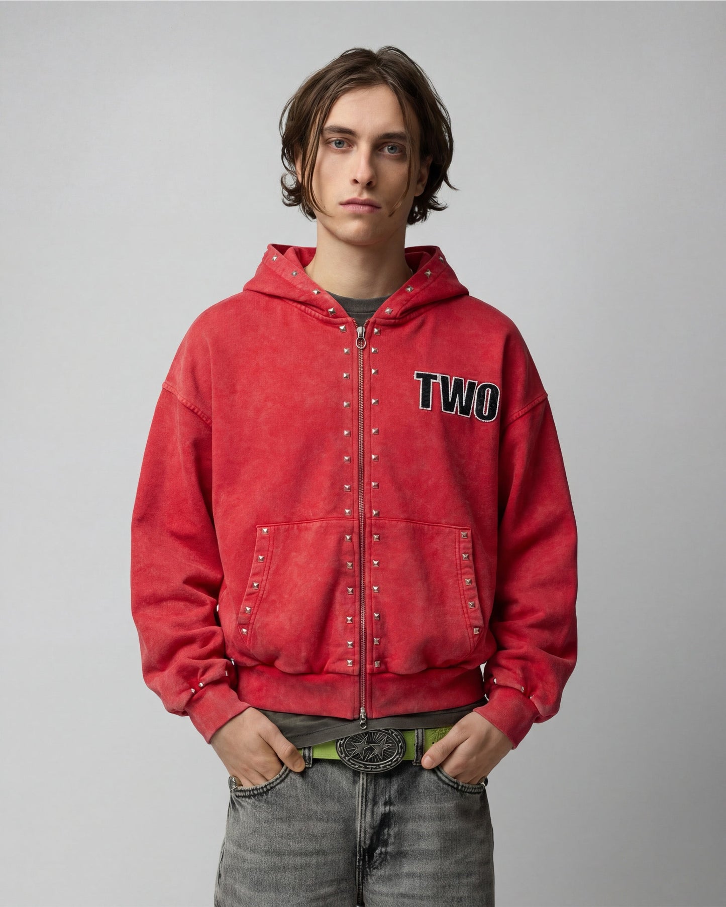 Studded Zipper Red
