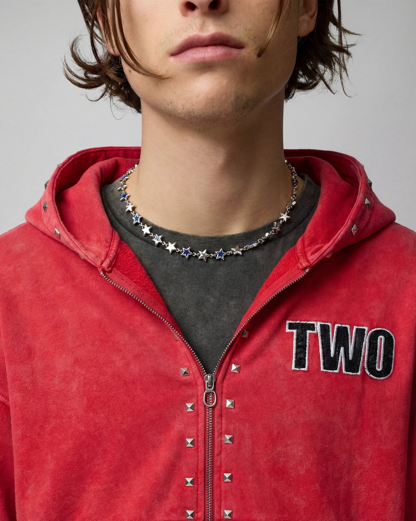 Studded Zipper Red