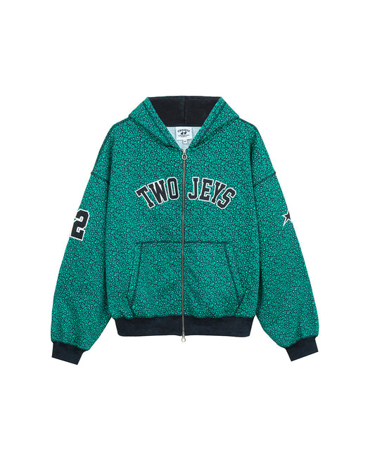 Vintage Varsity Zipper Green Cheetah