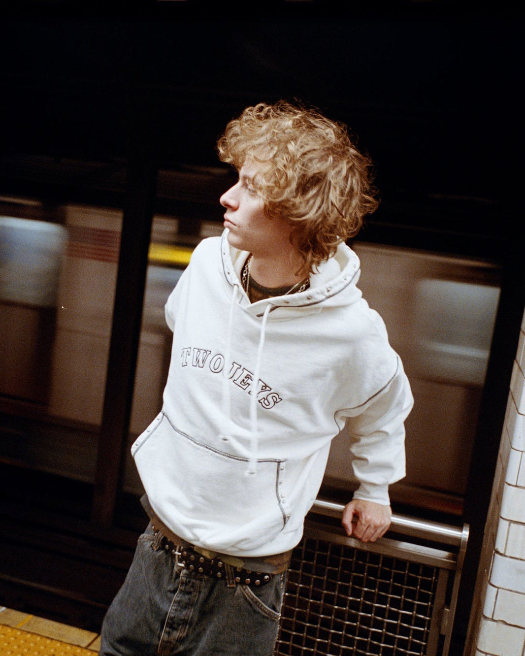 White Contrast Varsity Stud Hoodie